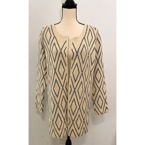 Oliver by Escio Ivory & Black Open Long Sleeve Cardigan Sweater, L